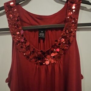 Willi Smith Red Sequin Embellished Baby Doll Top Size M